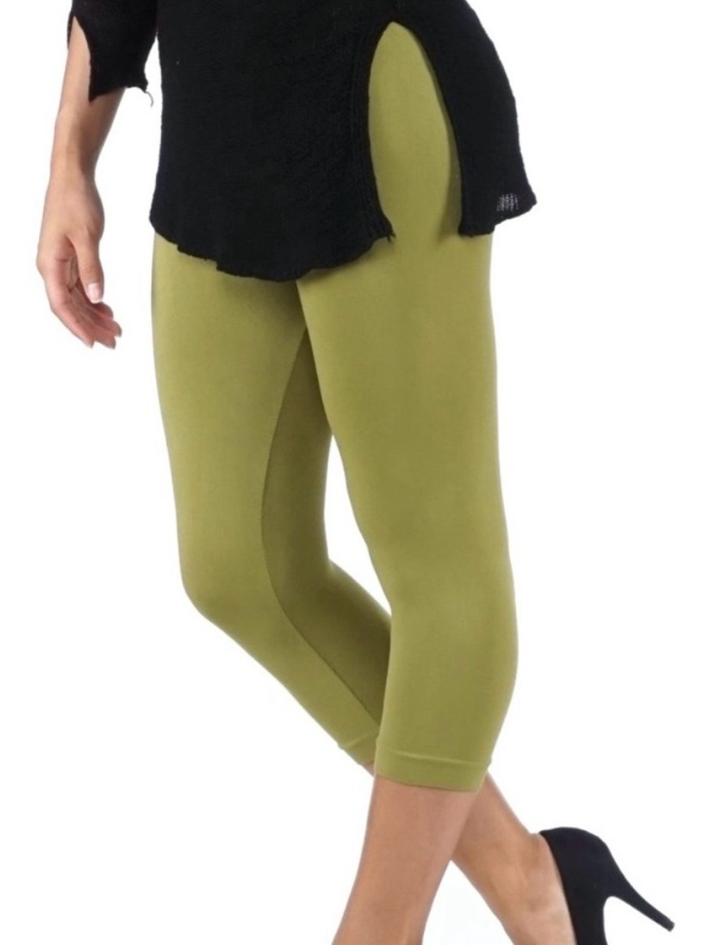 Yelete Buttery Soft Capri Leggings Olive Green OS (0–6) Lightweight Stretch